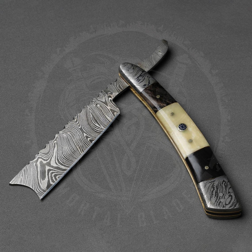 Low Price Stainless Steel Folding Razor Stainless Damascus Straight Shaving Razor With Buffalo Horn Handle Barber Straight Razor