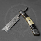 Low Price Stainless Steel Folding Razor Stainless Damascus Straight Shaving Razor With Buffalo Horn Handle Barber Straight Razor