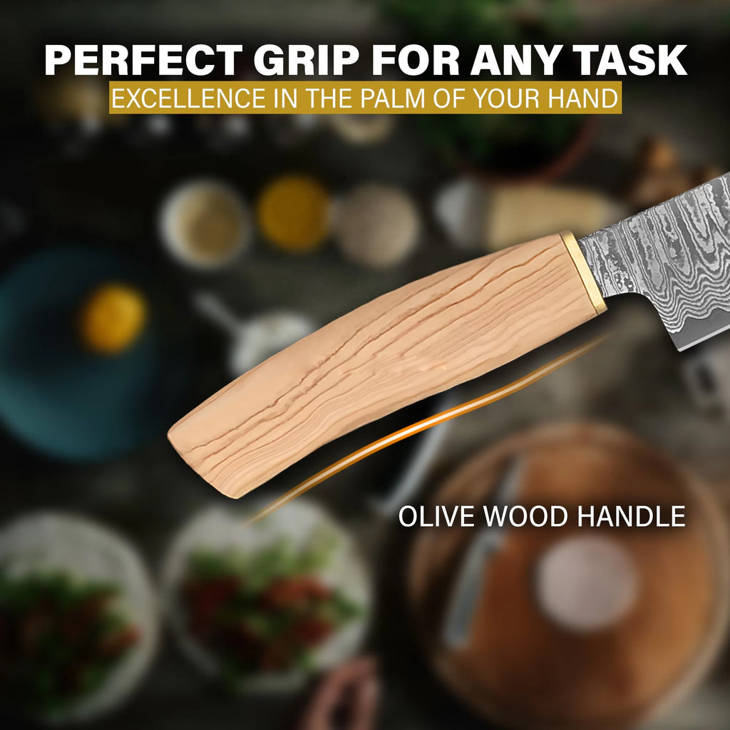 Premium Japanese VG10 Damascus Kitchen Knife with Olive Wood Handle Stainless Damascus Steel Chef Knife